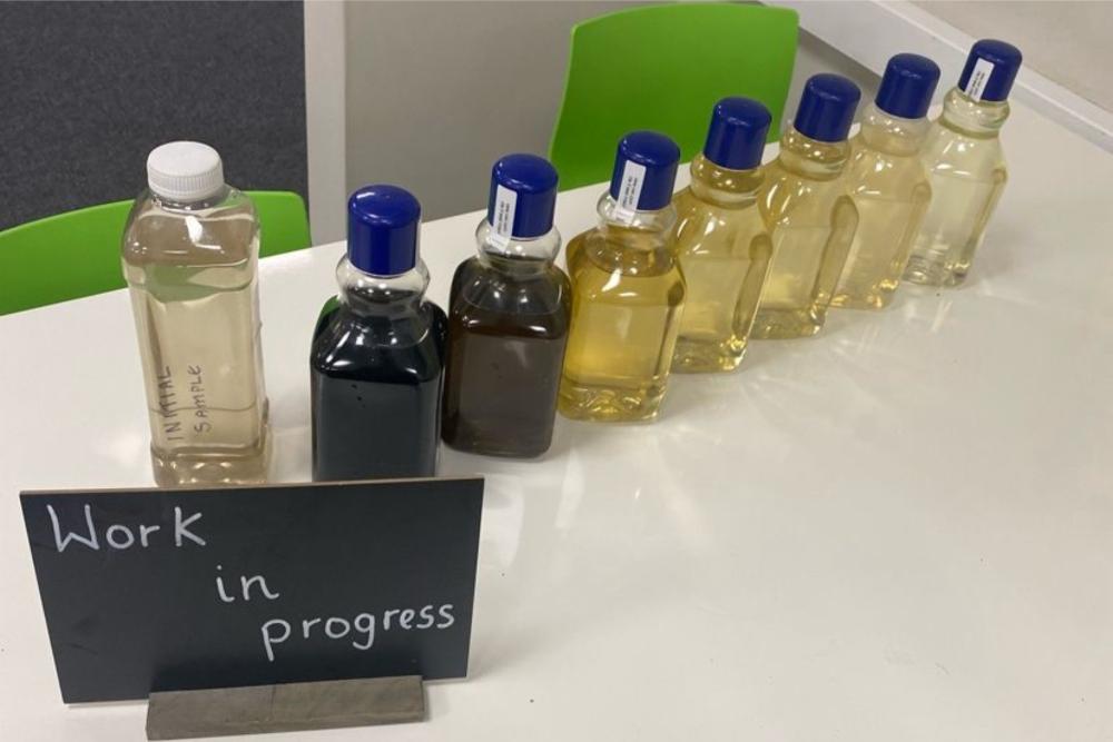 Colored bottles on table